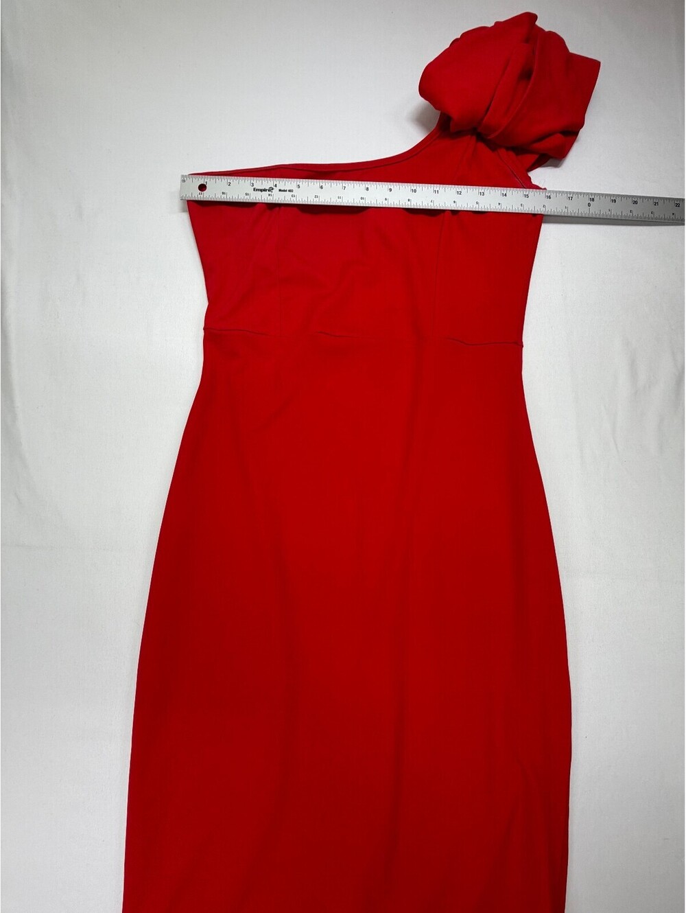 Mokoru Women's Sheath Dress One-Shoulder Ruffle Midi Solid Size Medium Red NWT - Picture 6 of 12